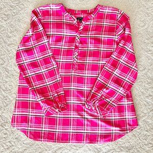 Talbots Long Sleeve Pink Plaid Blouse Size